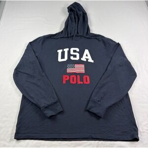 Polo Ralph Lauren Hoodie Men Large Blue USA Spell Out Pullover Lightweight Shirt